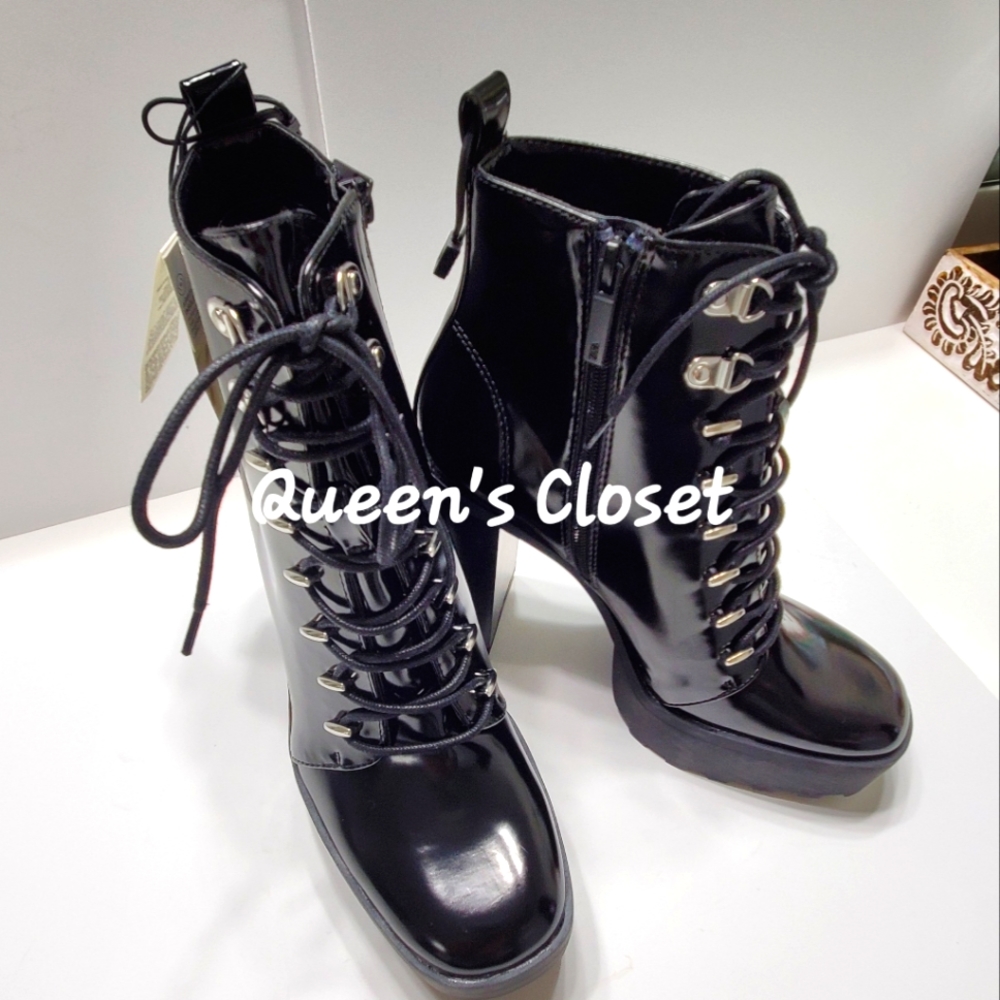 ZARA | Black Platform Lace Up Lug Ankle Booties | BRAND NEW